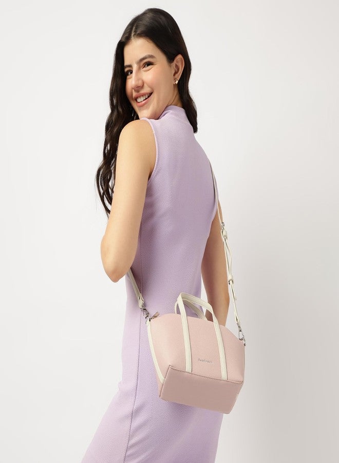 Fastrack Women Smooth Talker Sling Bag,Detachable Sling Belt,Handle Carry Option,Pebbled Faux Leather,Top Zip Closure & Inner Access Pockets,Versatile & Stylish Compact Bag,Pink - Image 2